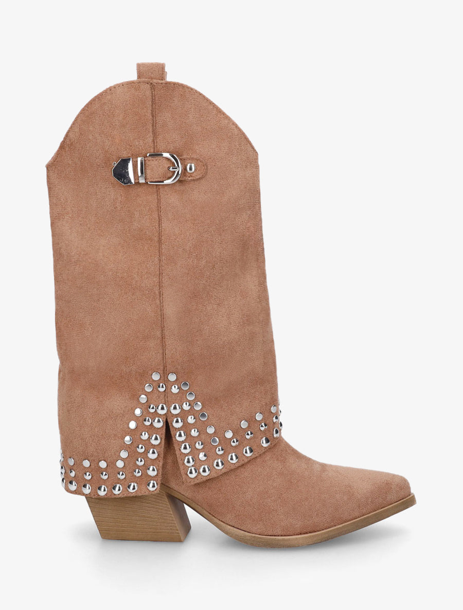 Bottines style santiags à revers - Camel - 1