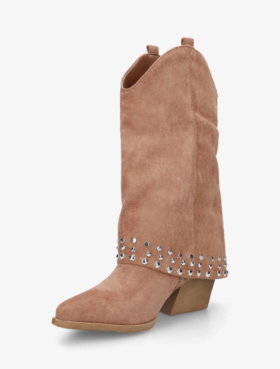 Bottines style santiags à revers - Camel - 3