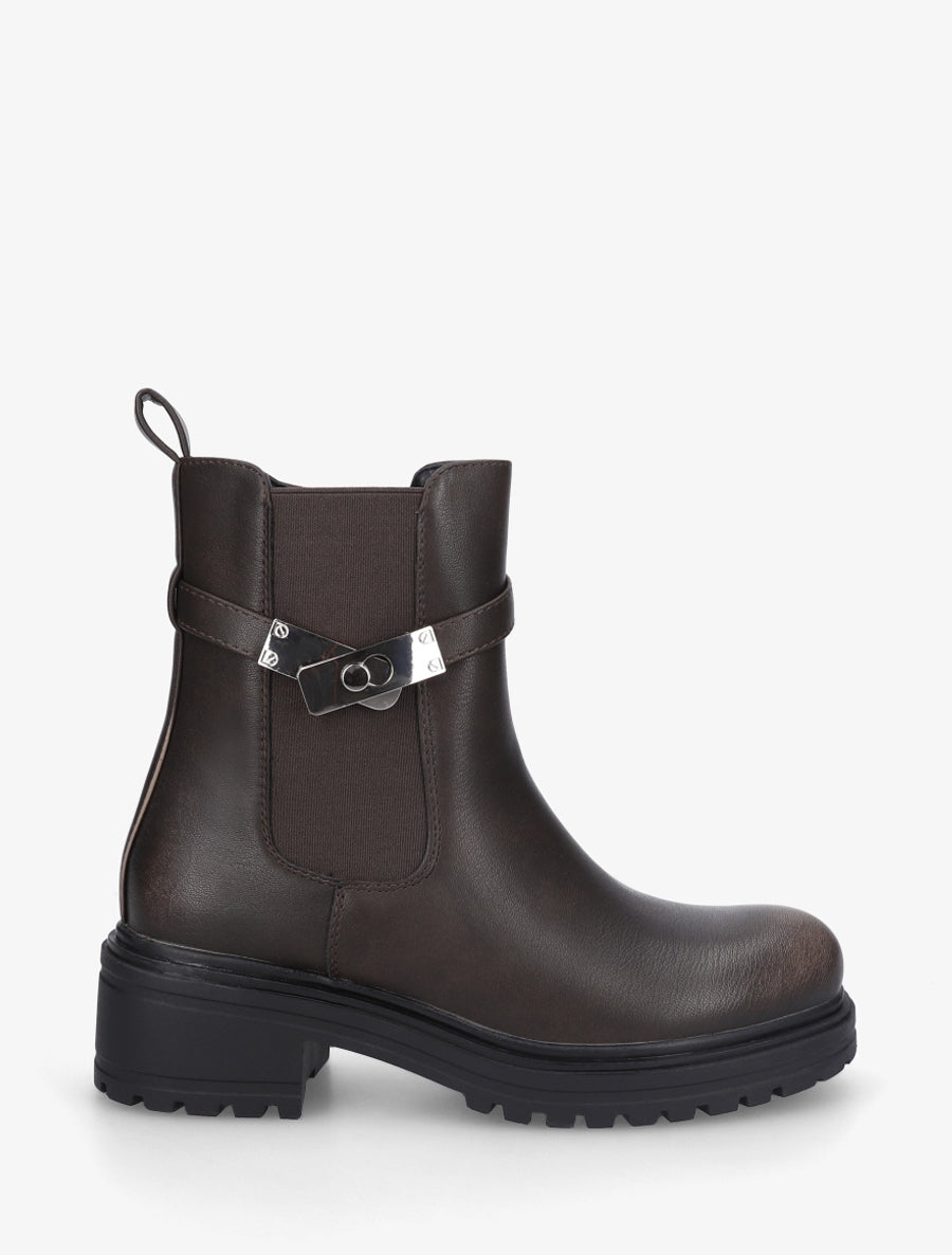 Bottines élastiquées à empiècement métallique - Marron - 1