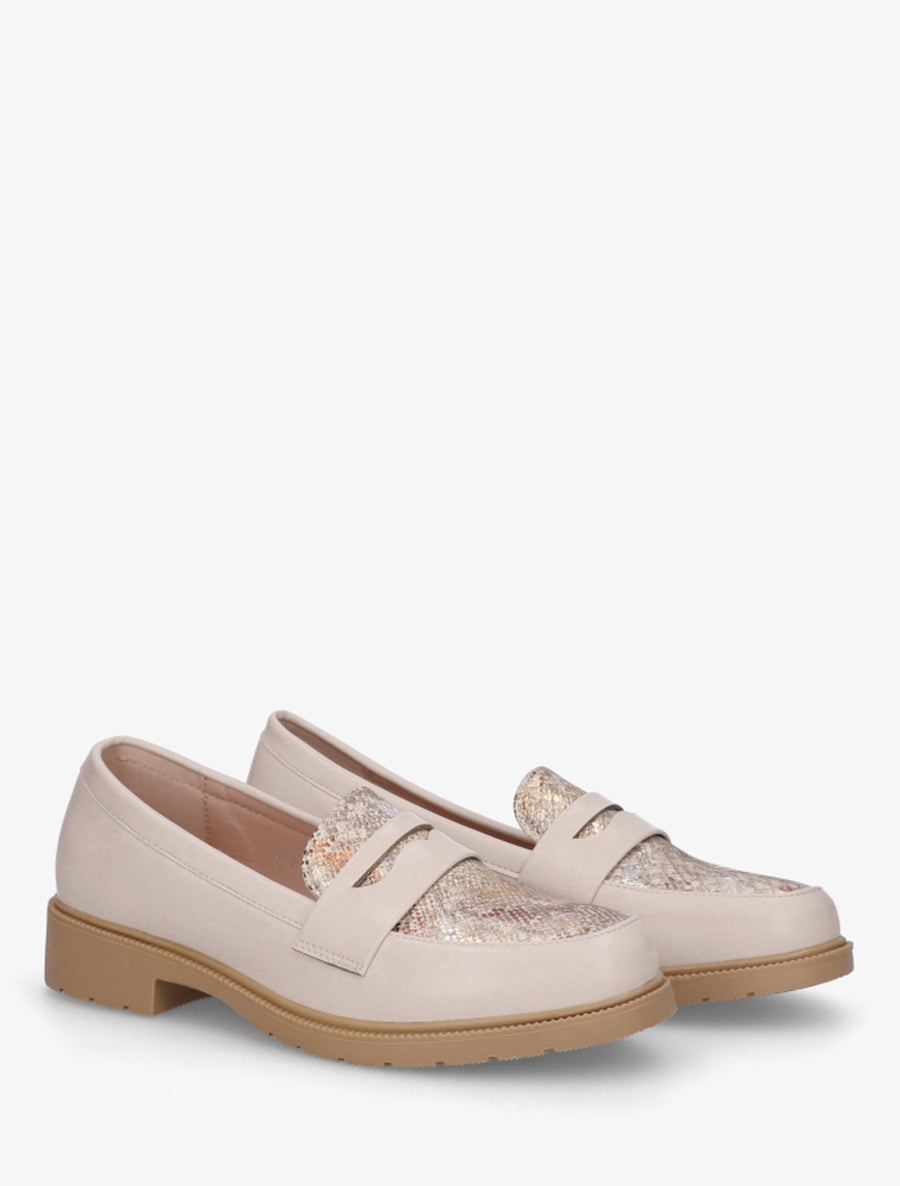 Mocassins imprimé python en simili - Beige - 4
