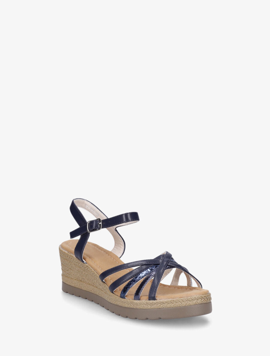 Sandales compensées brides croisées - Marine - 2