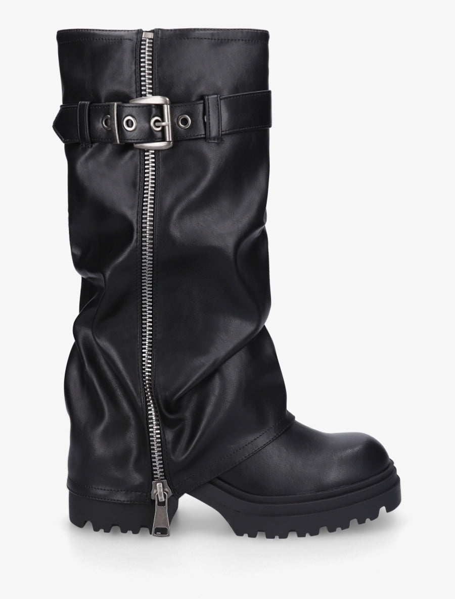 Bottes à revers effet froissé - Noir - 1