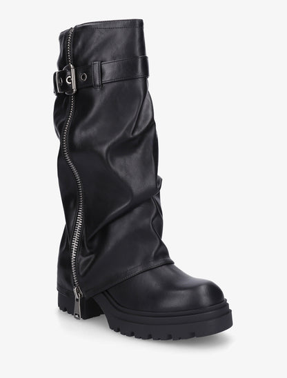 Bottes à revers effet froissé - Noir - 2