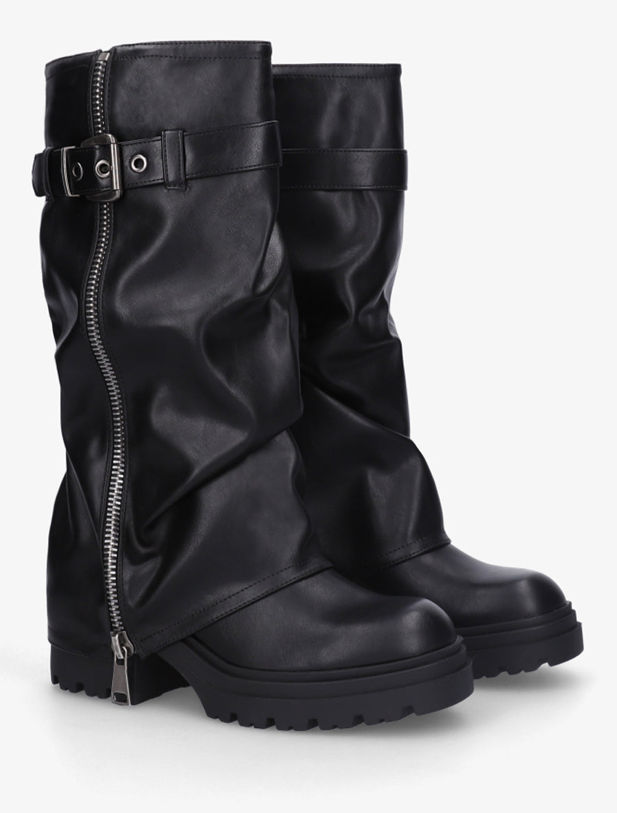 Bottes à revers effet froissé - Noir - 4