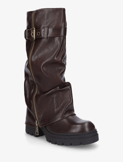 Bottes à revers effet froissé - Marron - 2