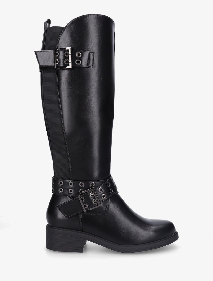 Bottes élastiquées à double sangles - Noir - 1