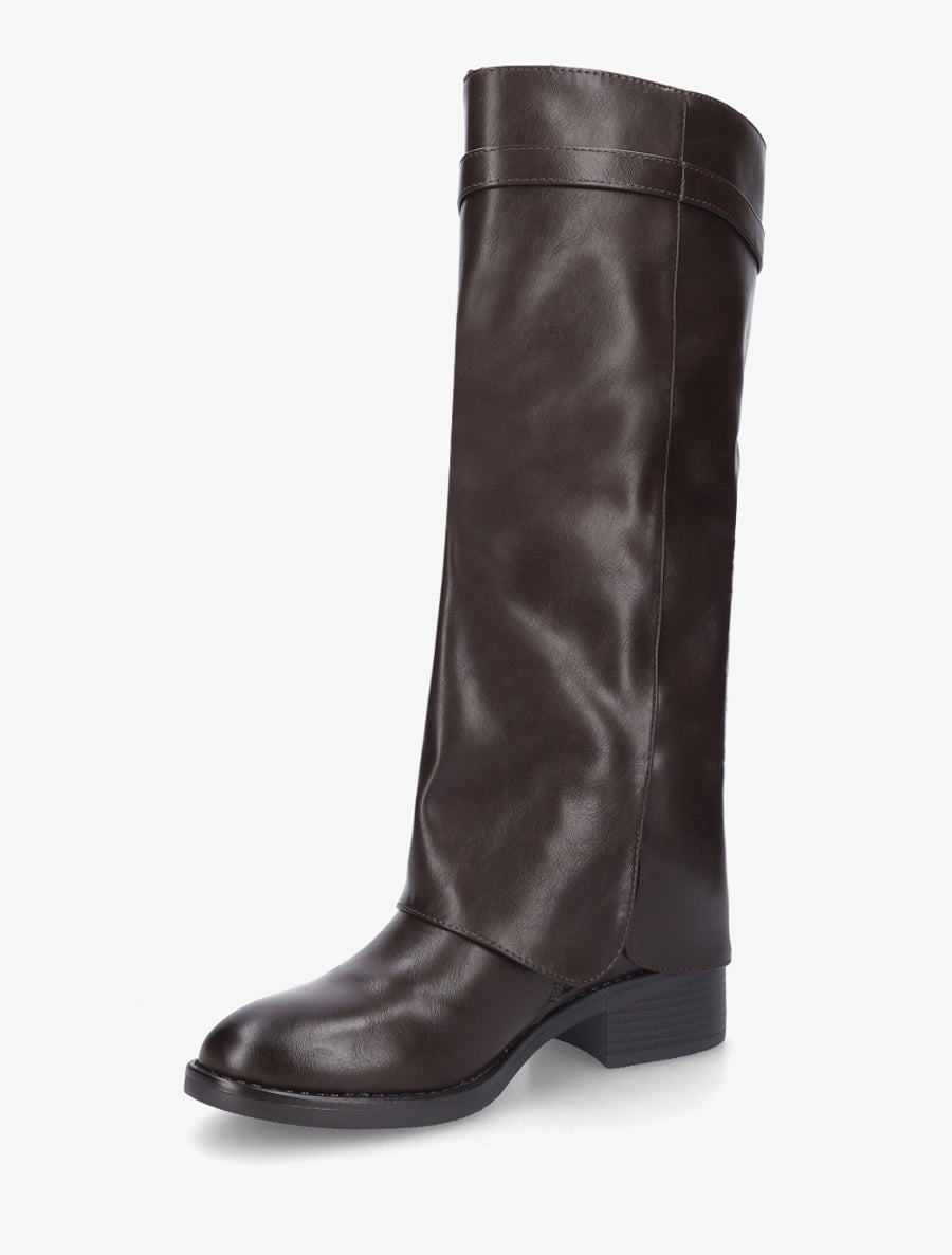 Bottes en simili à revers - Marron - 3