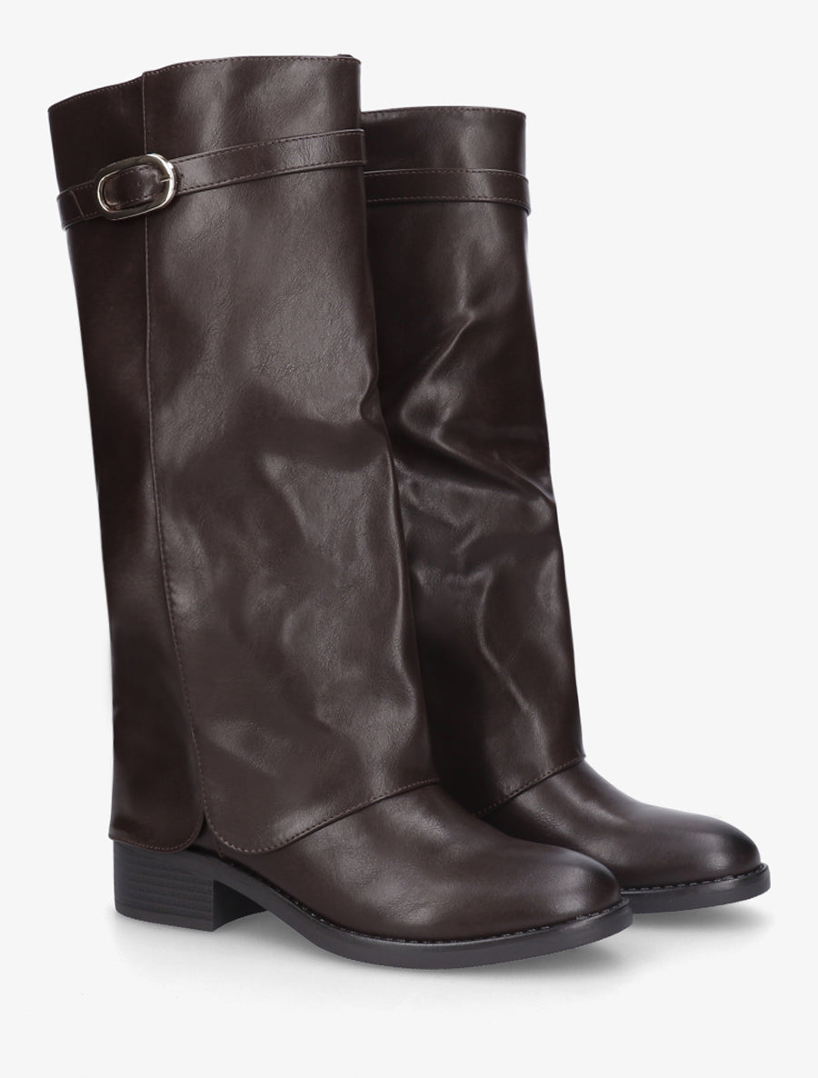 Bottes en simili à revers - Marron - 4