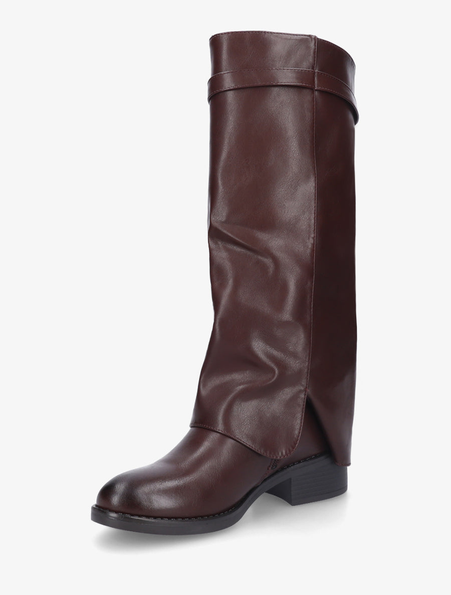 Bottes en simili à revers - Lie de vin - 3