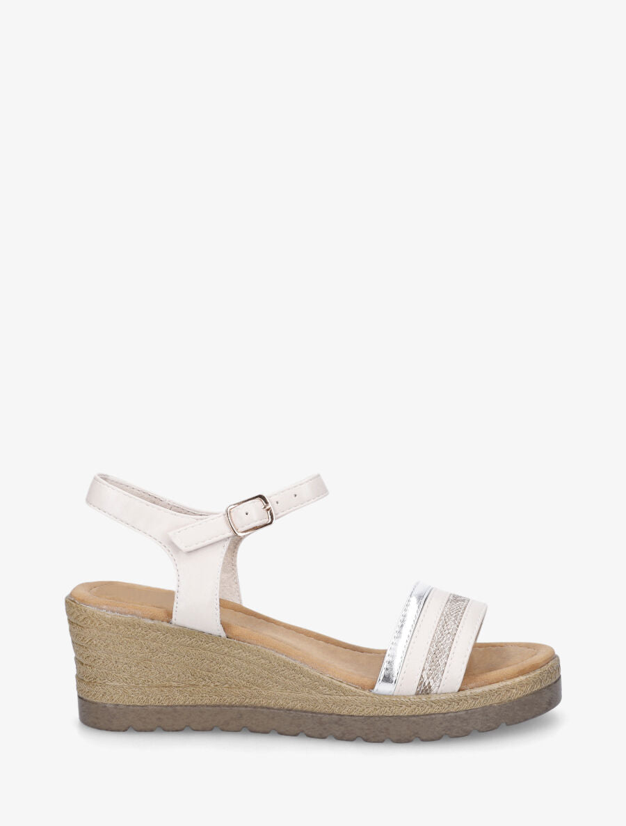 Sandales compensées à bride fantaisie - Beige - 5