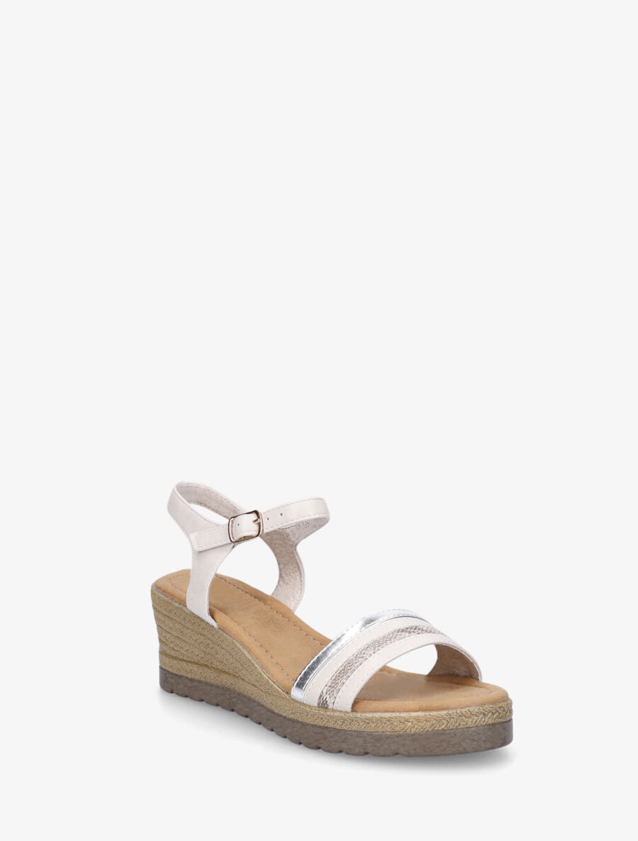 Sandales compensées à bride fantaisie - Beige - 2