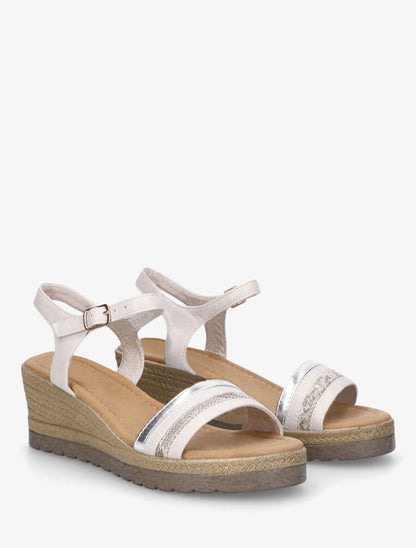 Sandales compensées à bride fantaisie - Beige - 4
