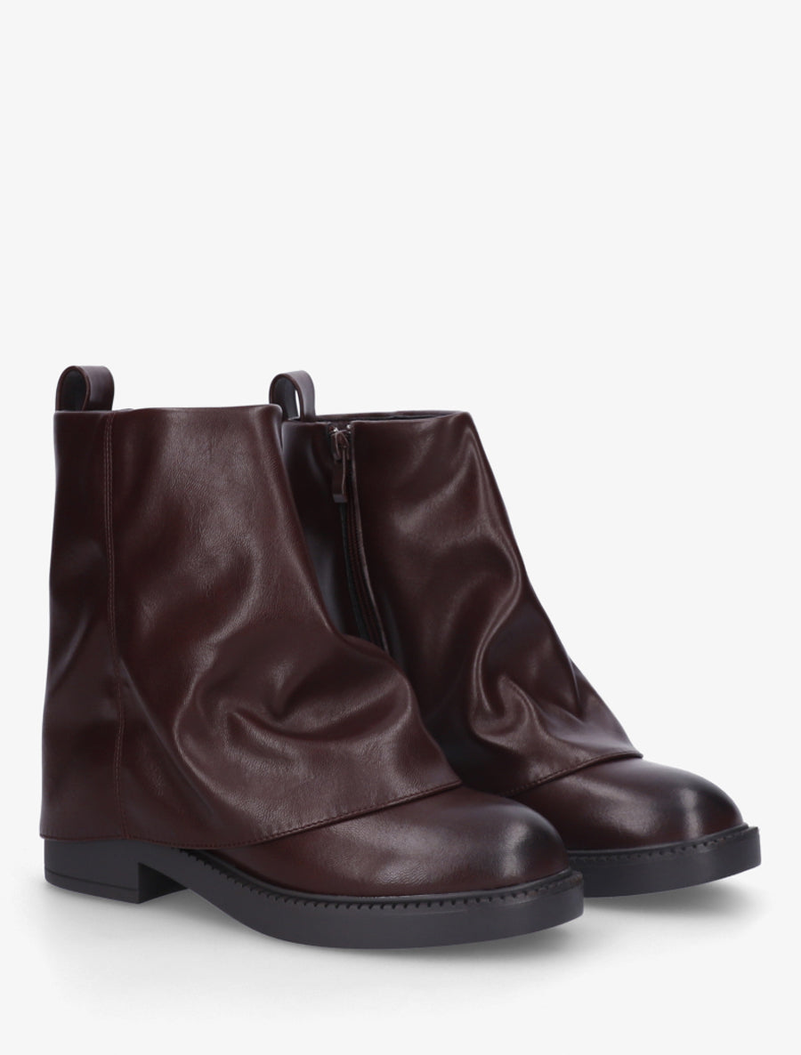 Boots à revers en simili - Lie de vin - 4