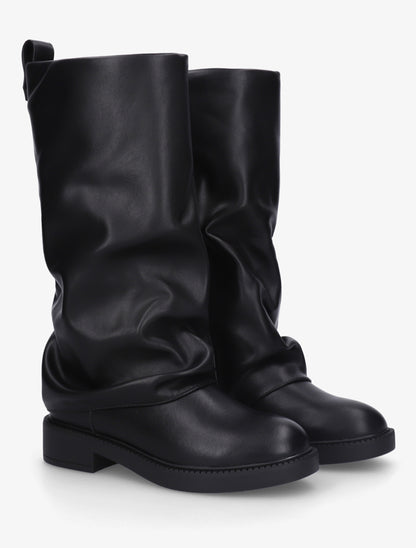 Bottes à revers basiques en simili - Noir - 4