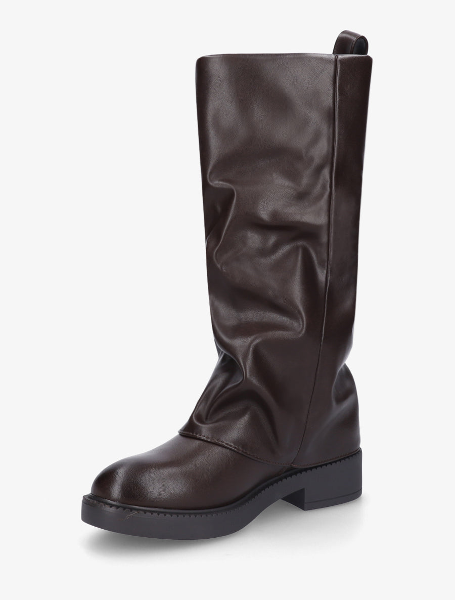 Bottes à revers basiques en simili - Marron - 3