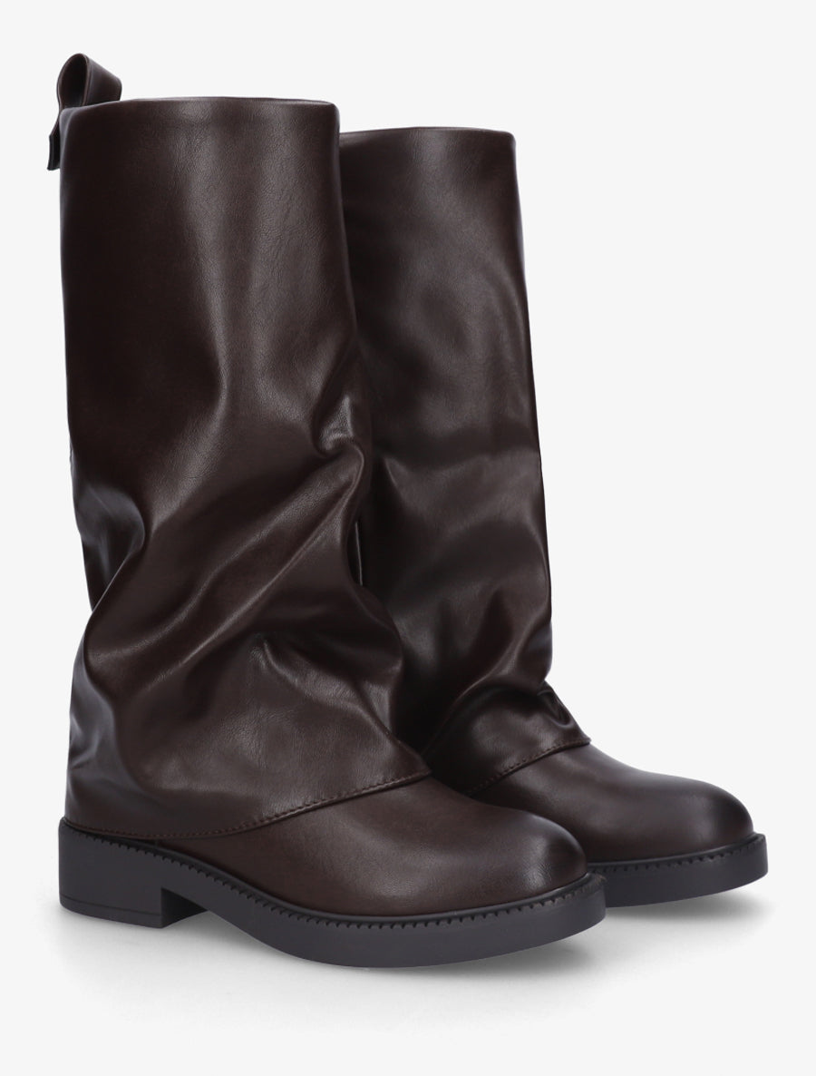 Bottes à revers basiques en simili - Marron - 4