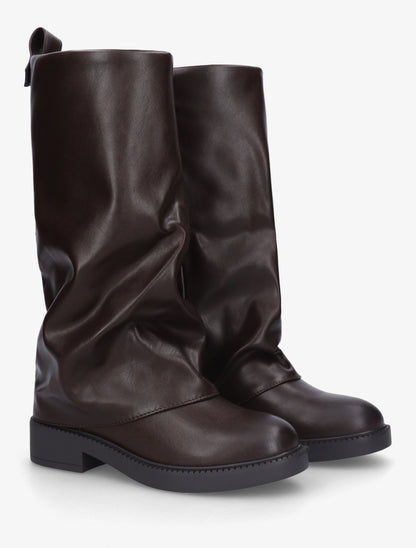 Bottes à revers basiques en simili - Marron - 4