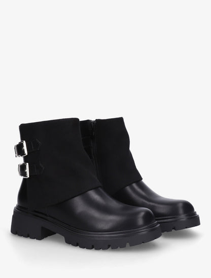 Boots bi-matière à revers et boucles - Noir - 4