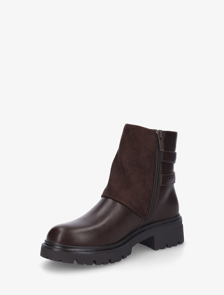 Boots bi-matière à revers et boucles - Marron - 3