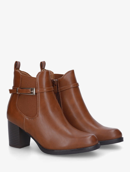 Bottines en simili à cheville élastiquée - Camel - 4