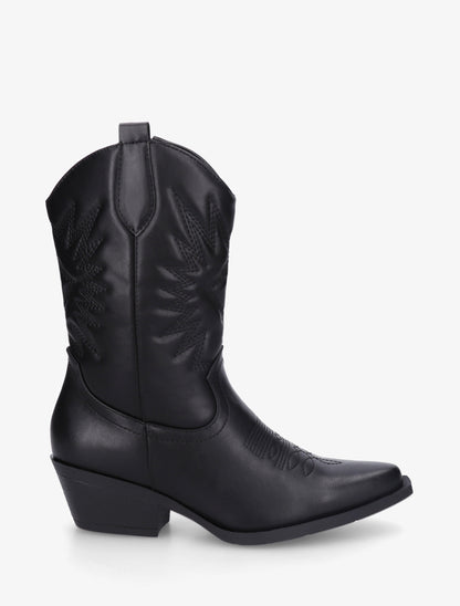 Bottines style santiags en simili - Noir - 1
