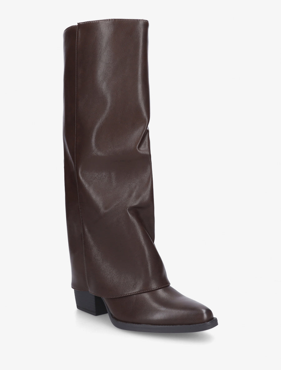 Bottes en simili à revers - Marron - 2