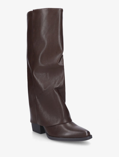 Bottes en simili à revers - Marron - 2