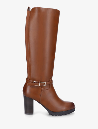 Bottes à semelle et talon haut crantés - Camel - 1