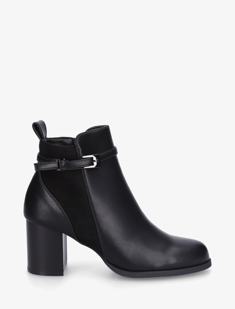 Bottines bi-matière à talon - Noir - 1