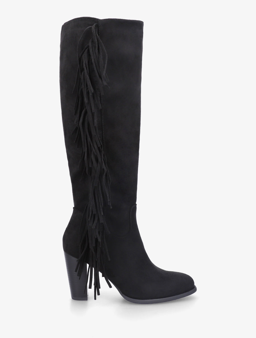 Bottes en suédine à franges - Noir - 1