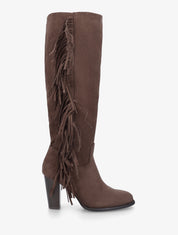 Bottes en suédine à franges - Marron - 1