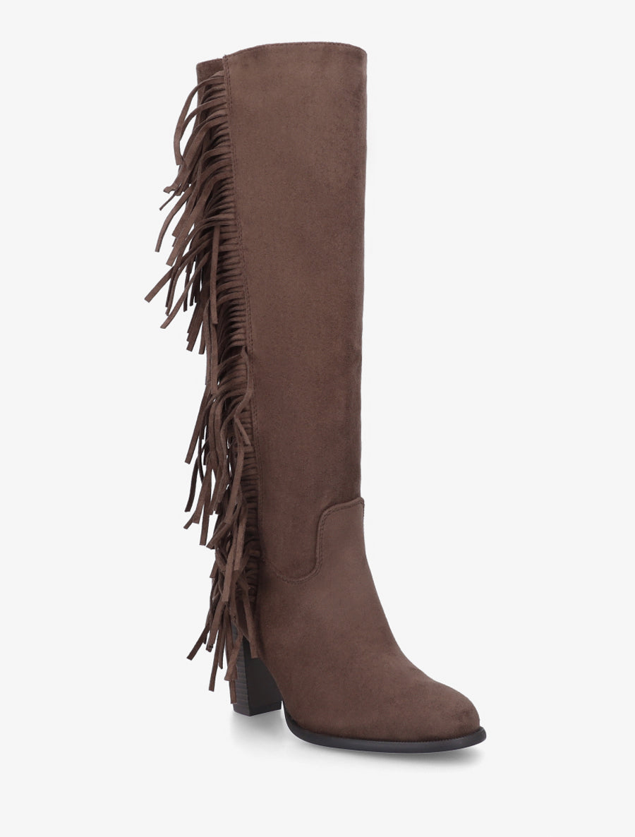 Bottes en suédine à franges - Marron - 2