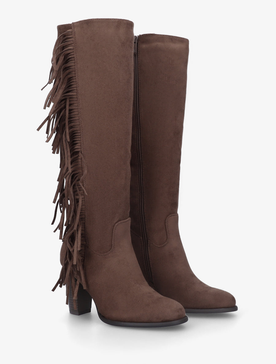 Bottes en suédine à franges - Marron - 4