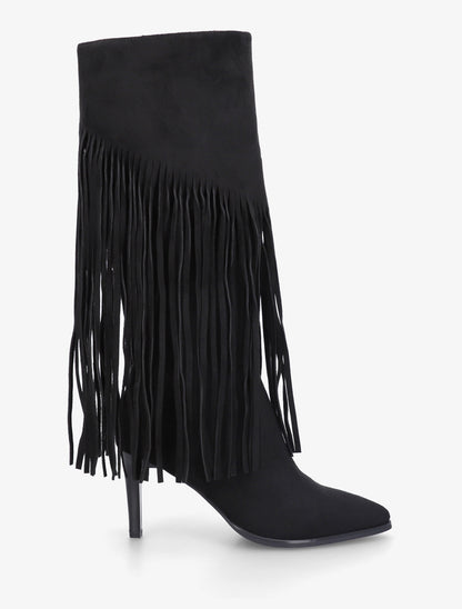 Bottes frangées en suédine - Noir - 1