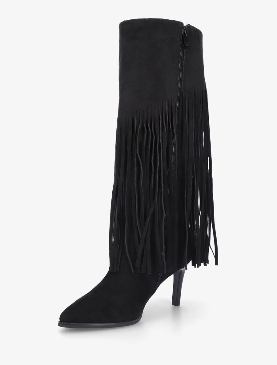 Bottes frangées en suédine - Noir - 3