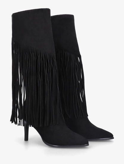 Bottes frangées en suédine - Noir - 4