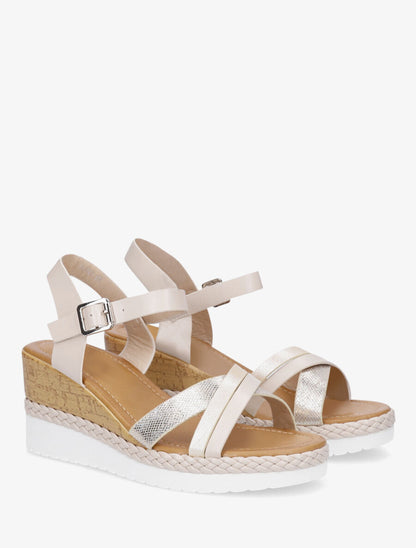 Sandales compensées à brides croisées - Beige - 4
