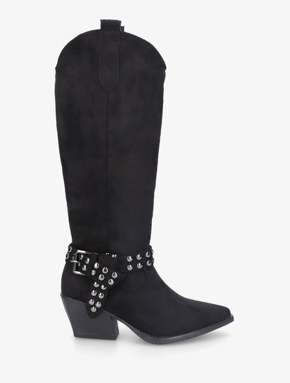 Bottes style santiag à sangle cloutée - Noir - 1