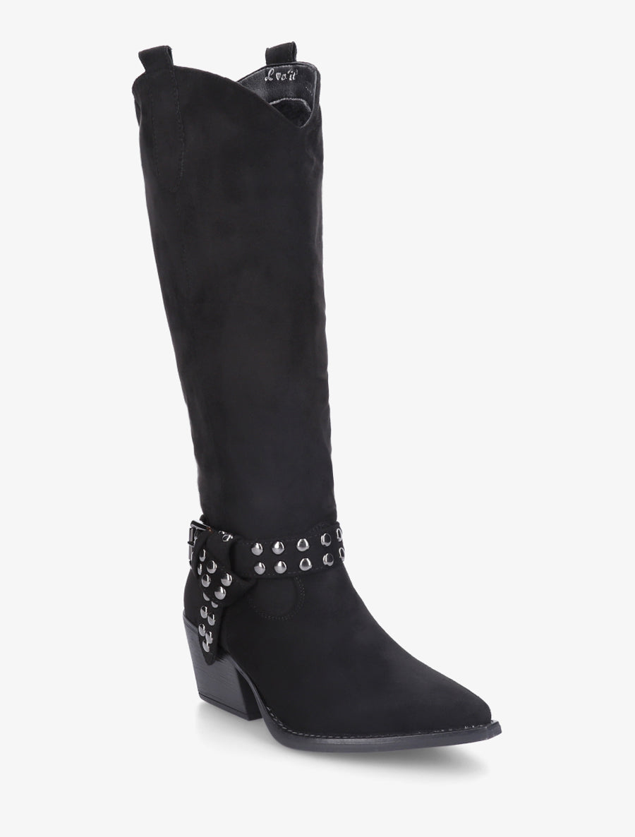 Bottes style santiag à sangle cloutée - Noir - 2