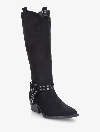 Bottes style santiag à sangle cloutée - Noir - 2