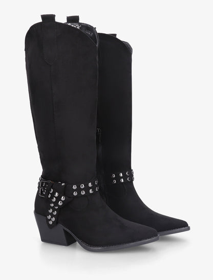 Bottes style santiag à sangle cloutée - Noir - 4