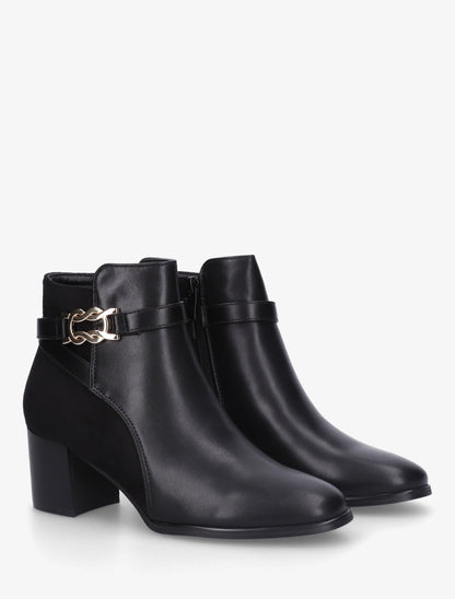 Bottines bi-matière à boucle métallique fantaisie - Noir - 4