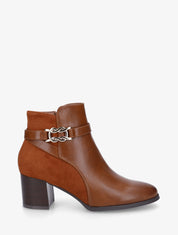 Bottines bi-matière à boucle métallique fantaisie - Camel - 1