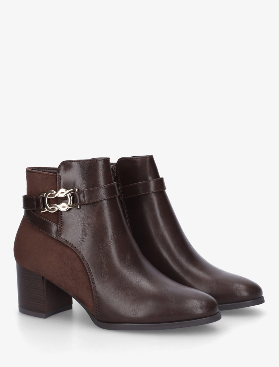 Bottines bi-matière à boucle métallique fantaisie - Marron - 4