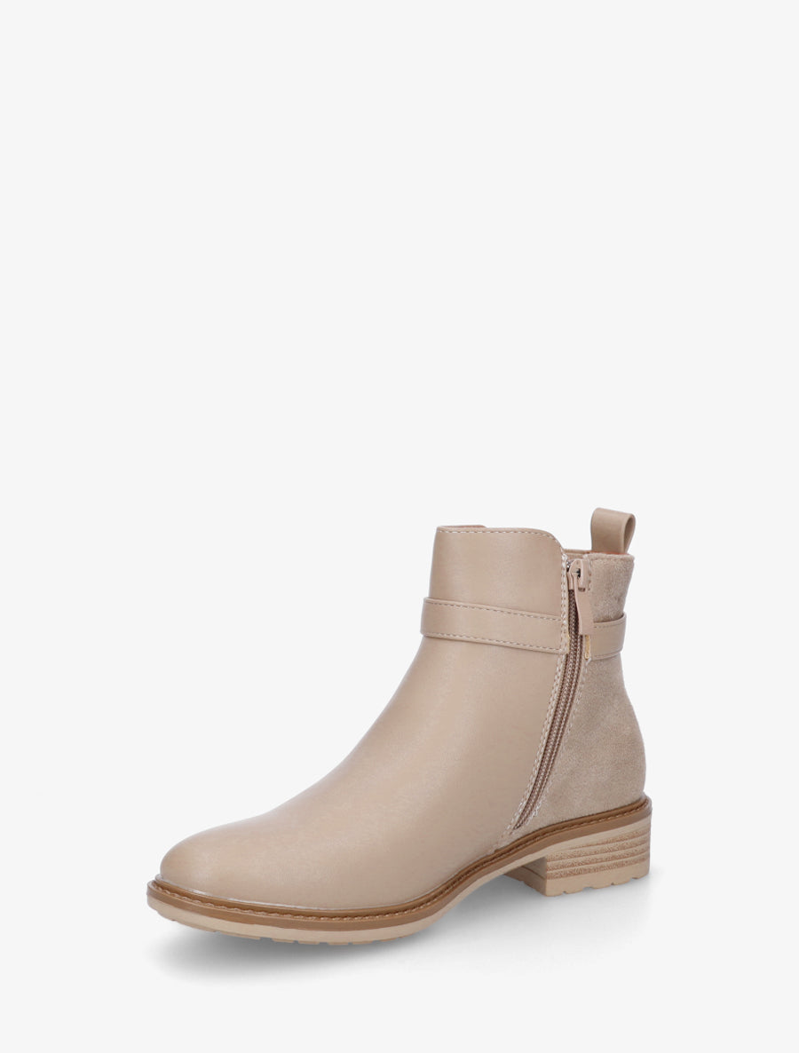 Bottines à boucle bi-matière - Beige - 3