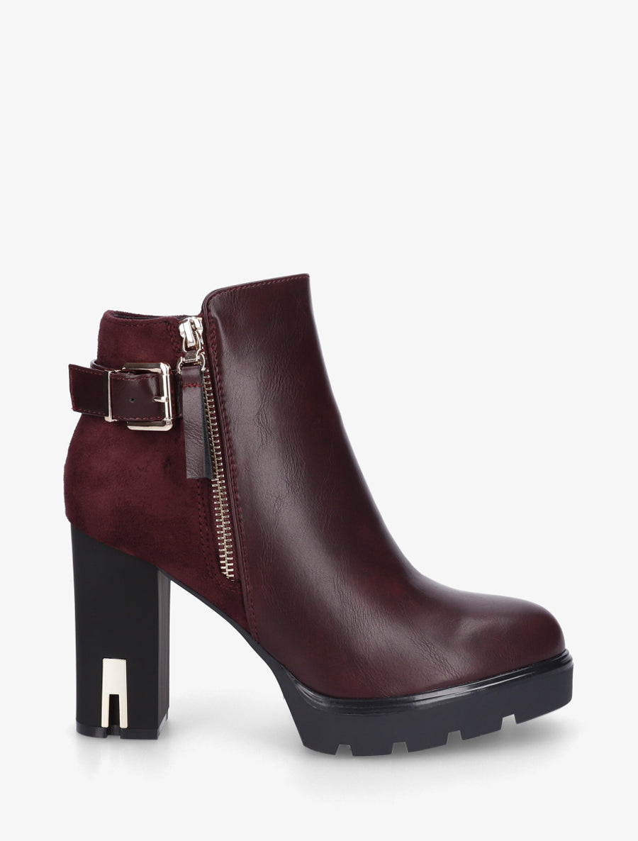 Bottines bi-matière à zip - Prune - 1