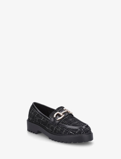 Mocassins en tweed à boucle strassée - Noir - 2