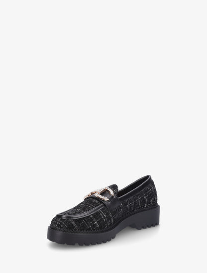 Mocassins en tweed à boucle strassée - Noir - 3