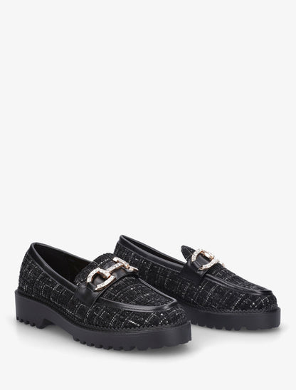Mocassins en tweed à boucle strassée - Noir - 4