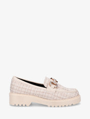 Mocassins en tweed à boucle strassée - Beige - 1